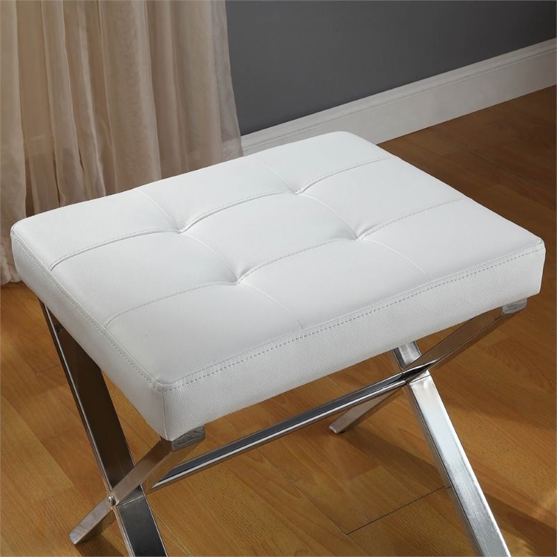 Elisabetta Vanity Bench  White and Chrome   Contemporary   Vanity Stools And Benches   by Homesquare  Houzz