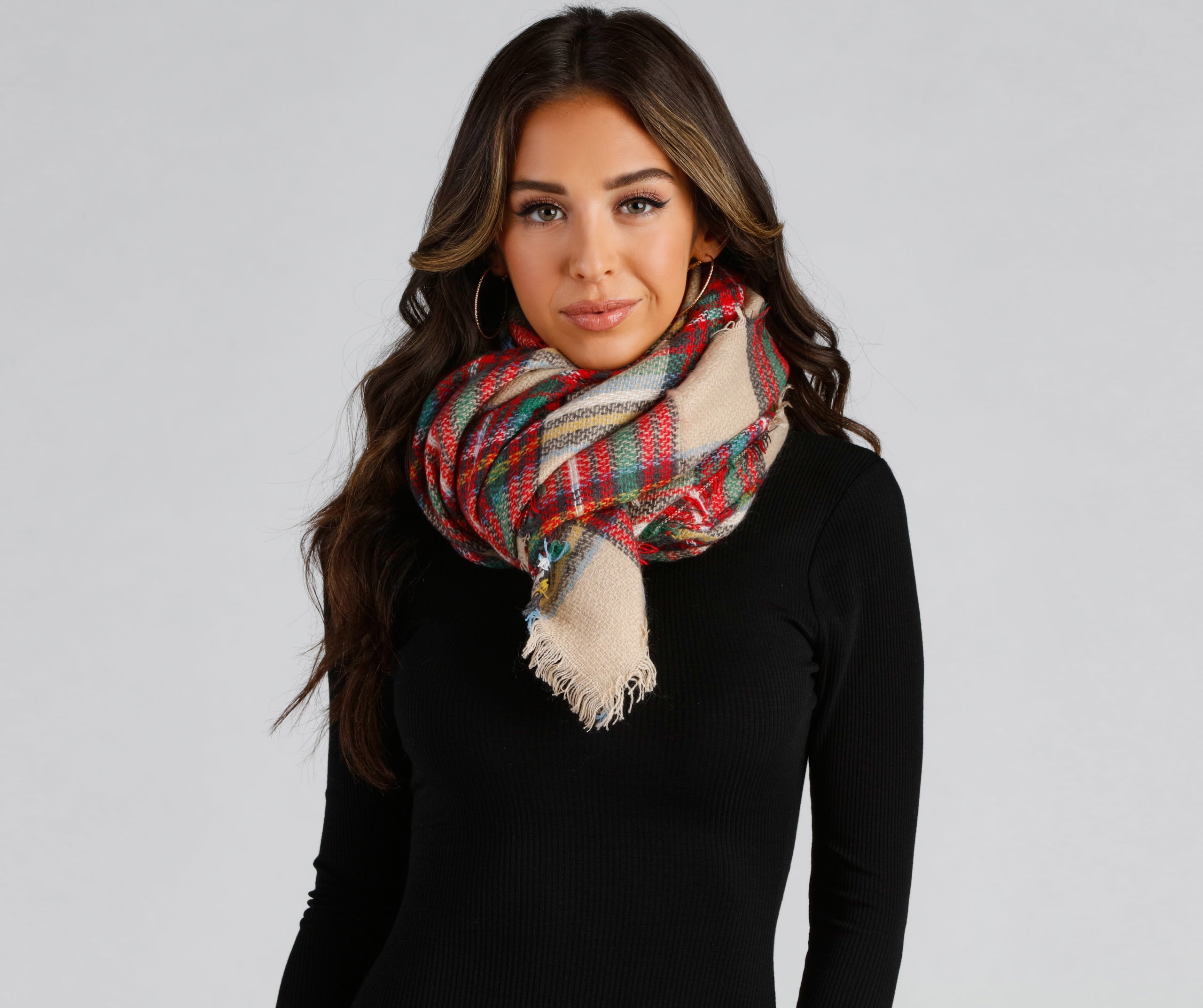 Fireside Cozy Plaid Frayed Scarf