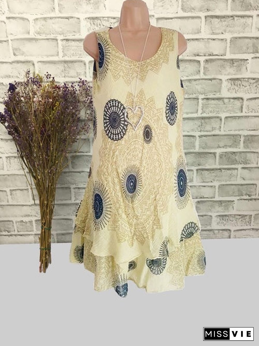 Women's Scoop Neck Sleeveless Floral Printed Dress