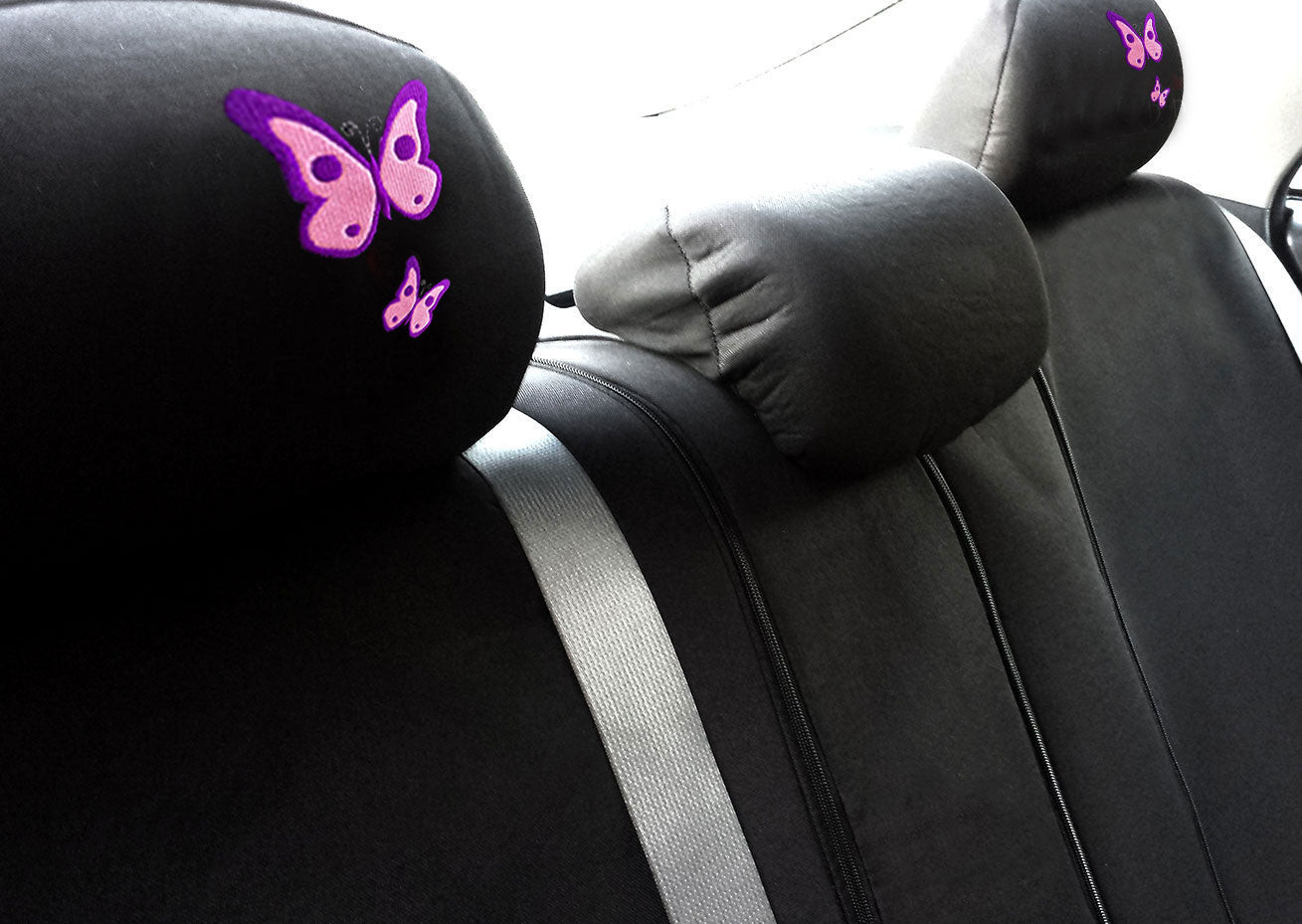 YupbizAuto Black Color Fabric Embroidery Butterfly Logo Universal Auto Car Truck Seat Covers Full Set For Women