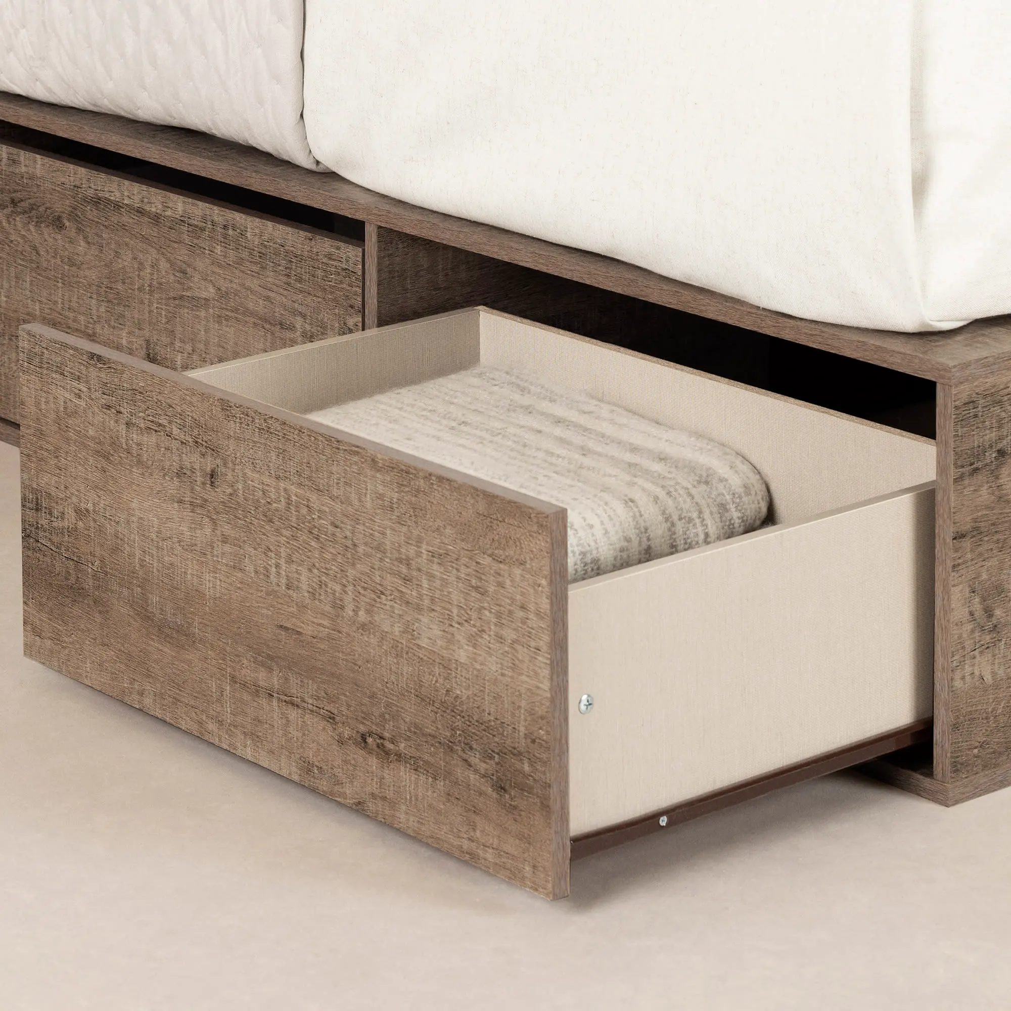 Fusion Weathered Oak Queen Platform Bed with Six Drawers for Storage - South Shore