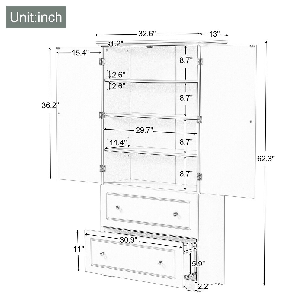 Bathroom Storage Cabinetwith Two Drawers and Adjustable Shelf