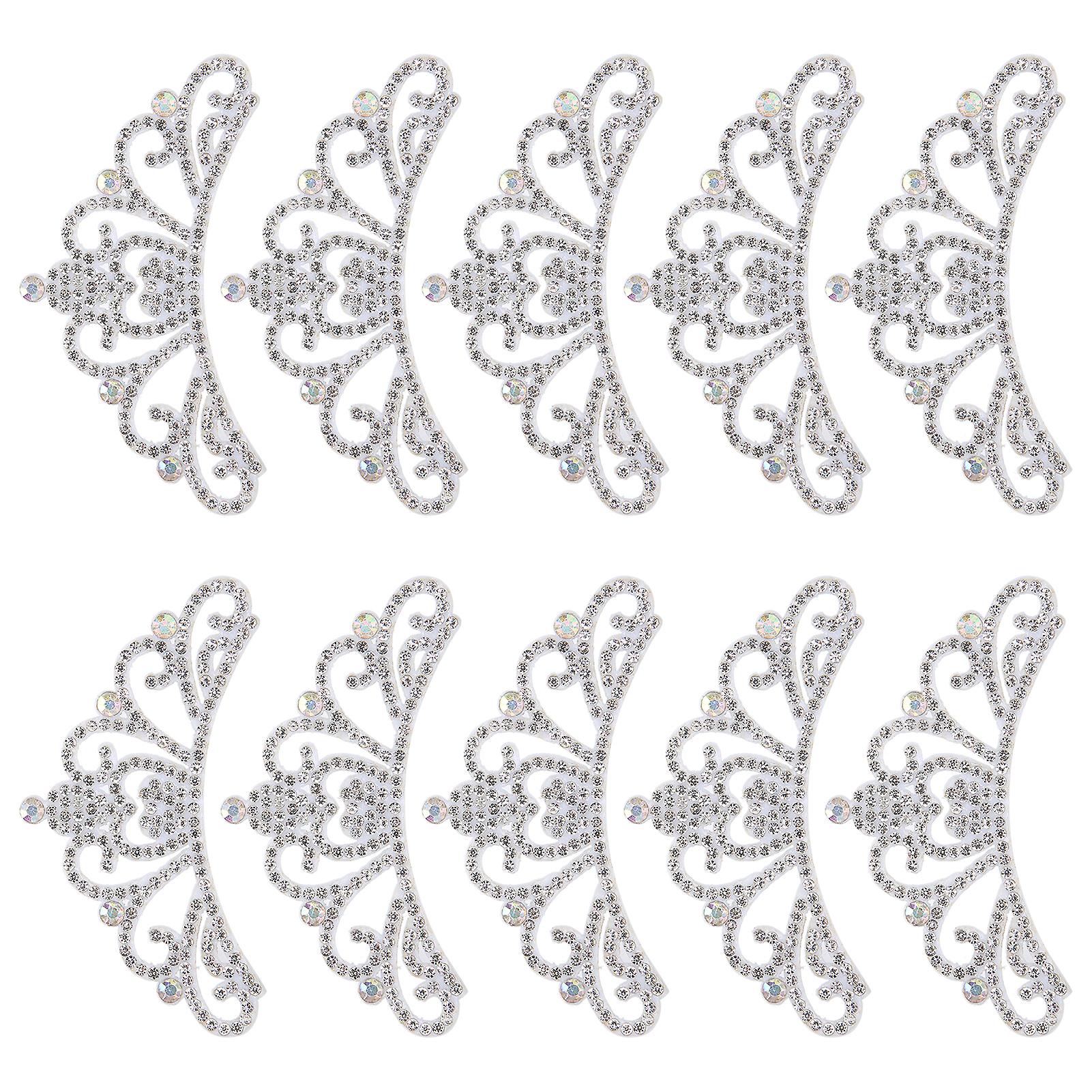 10pcs Rhinestones Cloth Applique Crown Shaped Patches Clothes Accessories8.3x4.5cm White