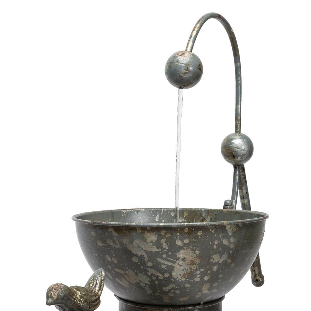 Alpine Corporation 34 in. Tall Outdoor 3-Tier Rustic Metal Water Pump Fountain MAZ186