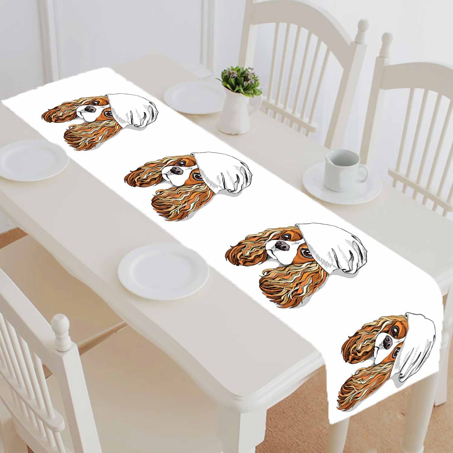 PKQWTM Portrait Of The Cavalier King Charles Spaniel Casual Cap Cotton and Linen Table Runner Kitchen Dining Room Supplies Size 14x72 Inch