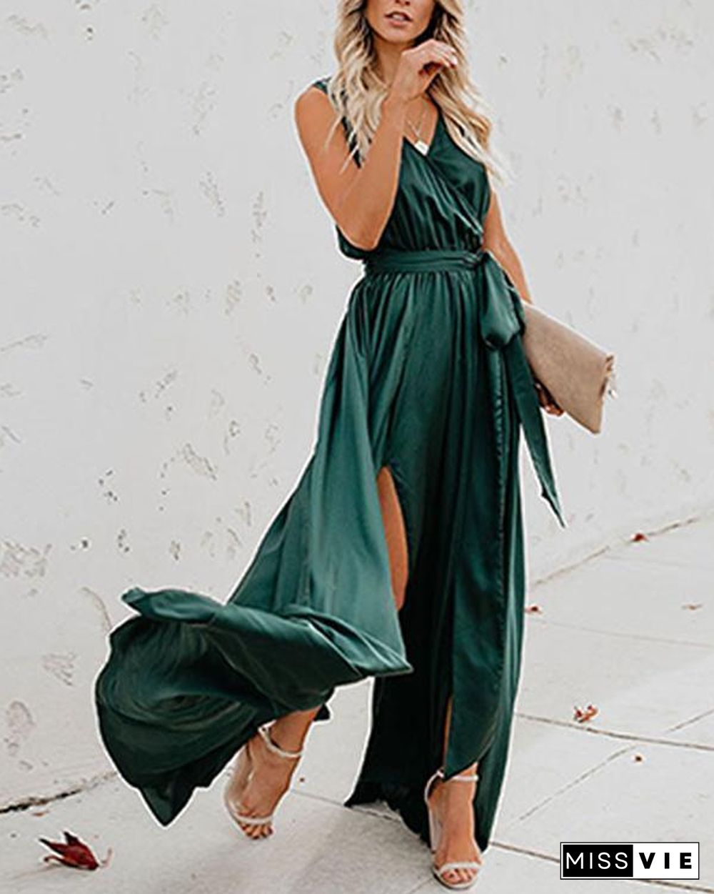 Solid Sleeveless A-line Casual/Vacation Maxi Dresses