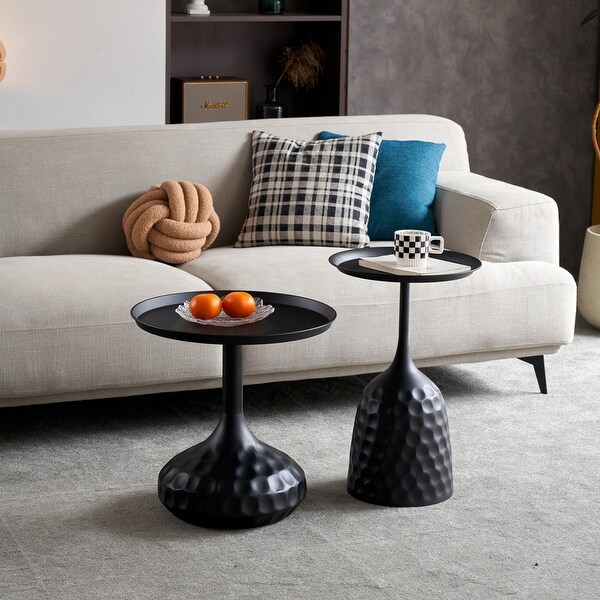 Grondin Modern Round Metal End Table， Sofa Side Table Snack Table Accent Table with Tray Top