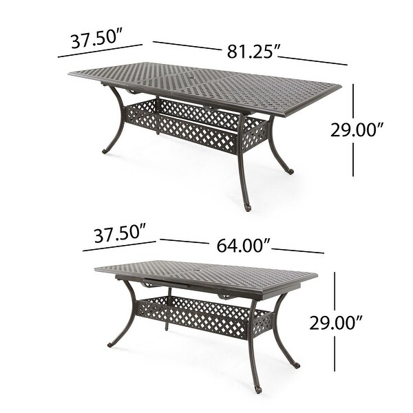 Outdoor Cast Expandable Dining Table with Iron Frame and Four Angled Tubular Legs