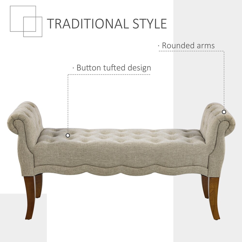 HOMCOM Traditional Style Entryway Bed End Shoe Bench with Button Tufted and Rounded Arm for Living Room