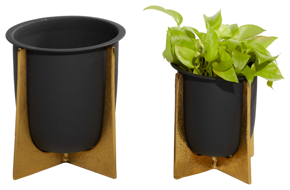 Glam Black Metal Planter 561402   Contemporary   Outdoor Pots And Planters   by Brimfield  ampMay  Houzz