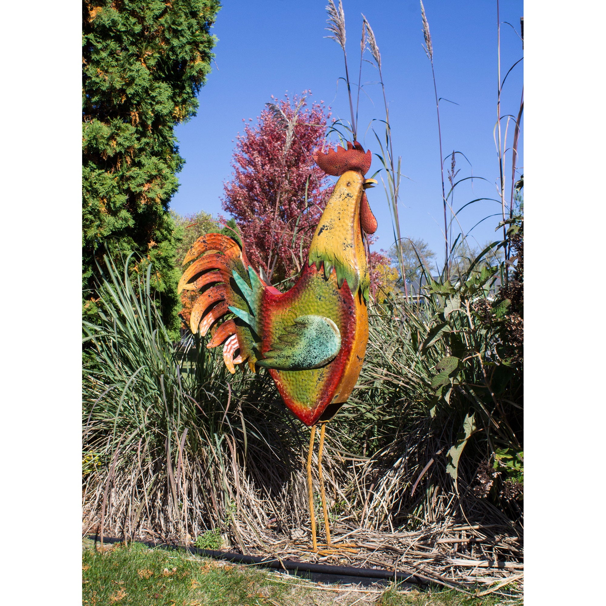 Backyard Expressions 63 Inch Metal Rooster Decorative Garden Statue