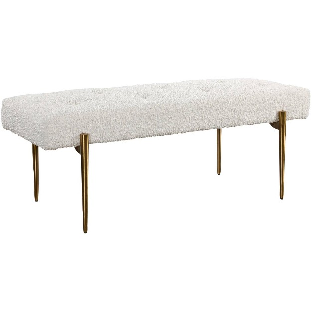 Wide White Button tufted Modern Accent Bench