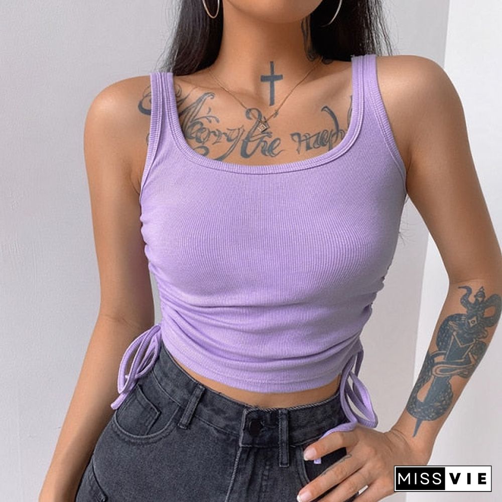 Casual Solid O-Neck Long Sleeve Crop Top Women Side Drawstring Ruched White T-Shirt Female Tee Shirt Top For Women Clothing