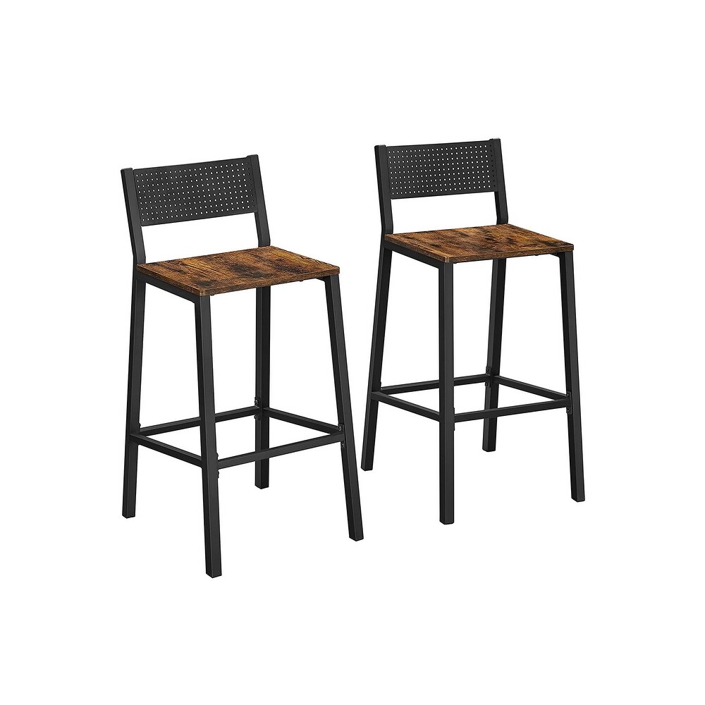 Bar Stools Set of 2 Bar Chairs Tall Bar Stools with Backrest Industrial in Party Room Rustic Brown and Black