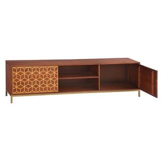 THE URBAN PORT Kalyn Brown and Brass Acacia Wood Handcrafted TV Media Console Entertainment Center Fits TVs up to 78 in. with 2 Doors UPT-276810