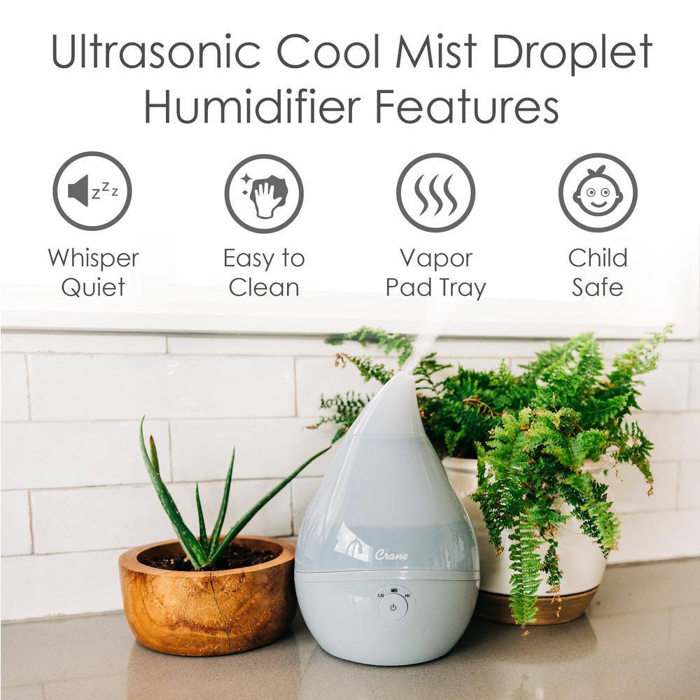 Crane 0.5 Gal. Droplet Ultrasonic Cool Mist Humidifier for Small to Medium Rooms up to 250 sq. ft. - Grey EE-5302GR