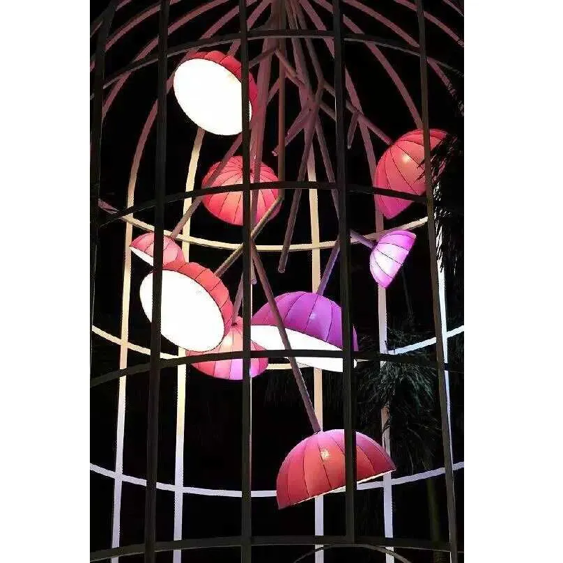 Custom modern metal crafts artificial lighting led birdcage house life size statue garden decoration outdoor sculpture for sale