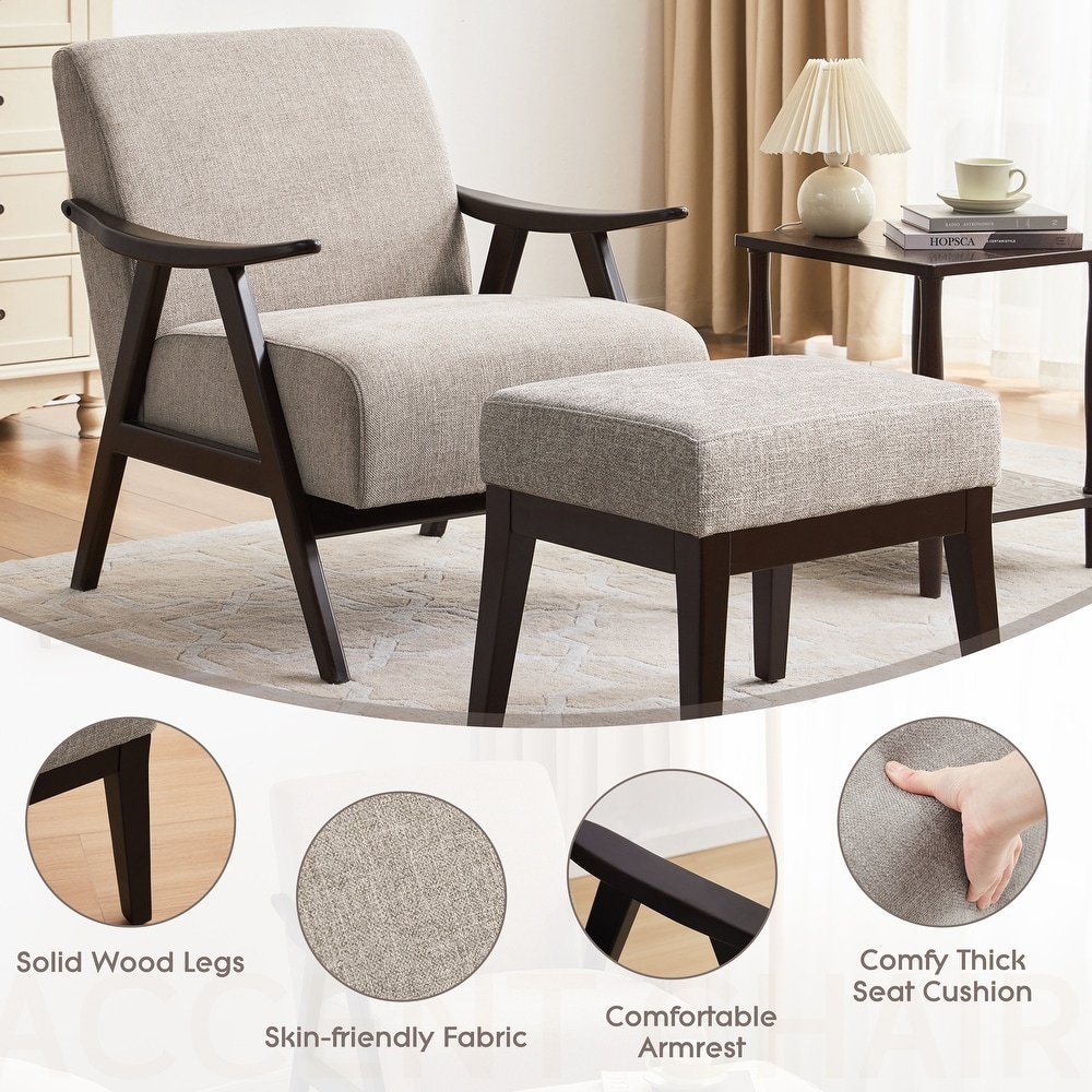 HUIMO Mid Century Modern Armchair and Ottoman Set Upholstered Accent Chair for Living Room  Bedroom