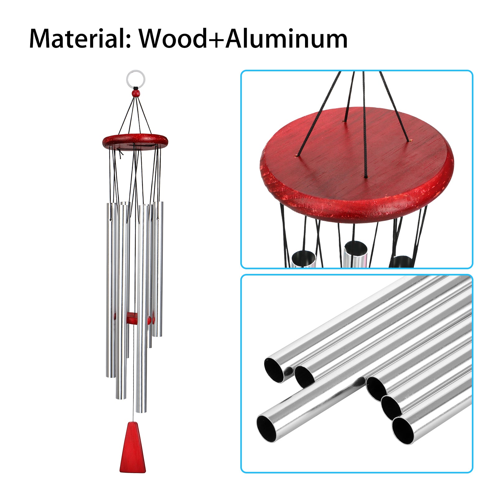 Wind Chimes Outdoor， 6 Aluminum Tubes Hanging Ornament Musical Melody Wind Bell for Patio， Garden and Outdoor Home