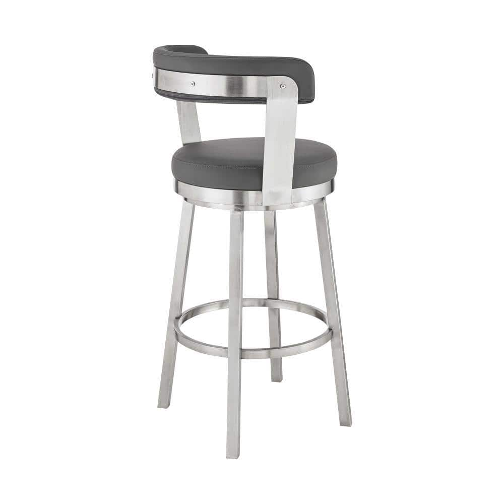 Benjara 40 in. Light Gray Faux Leather Bar Height Swivel Stool with Steel Legs with Metal Frame BM283295