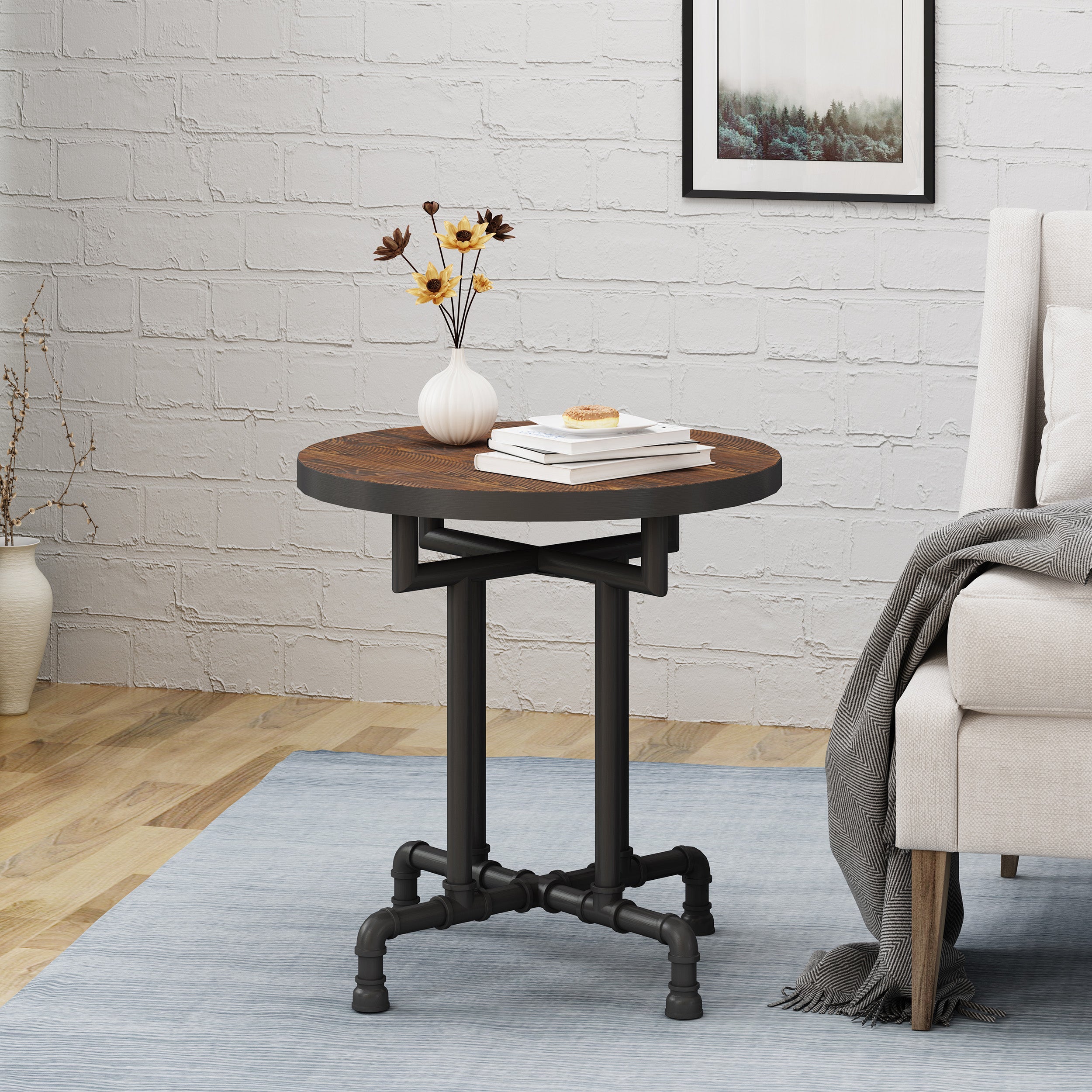 Atmos Industrial Faux Wood End Table, Dark Brown