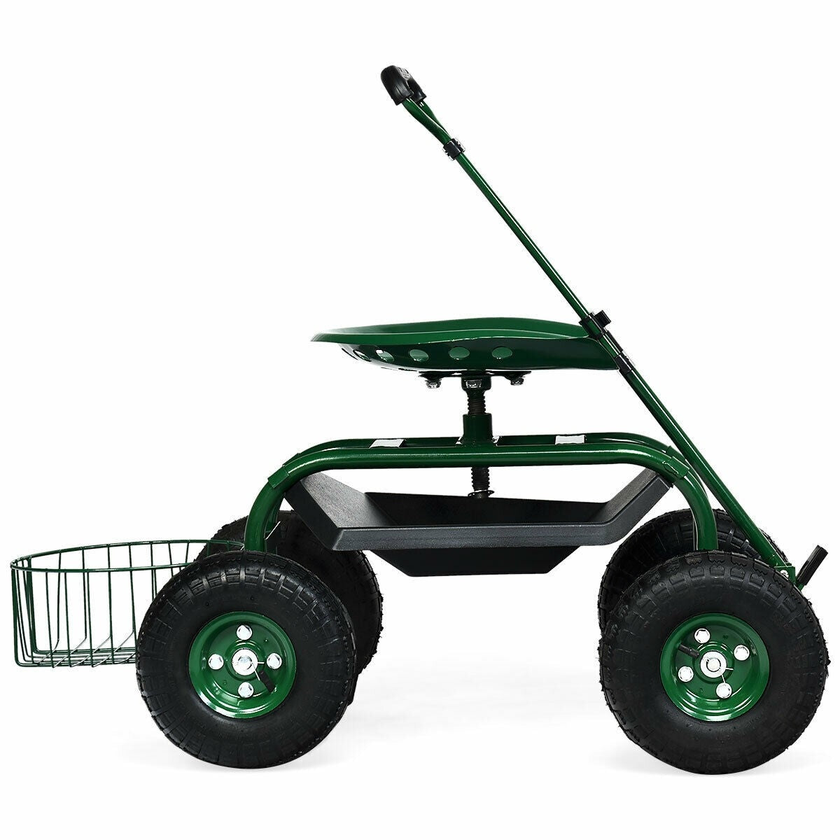 Heavy Duty Rolling Garden Cart with 360 Swivel Seat & Extendable Steer Handle