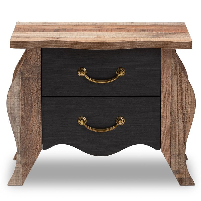 Baxton Studio Romilly 2 Drawer Nightstand in Black and Oak