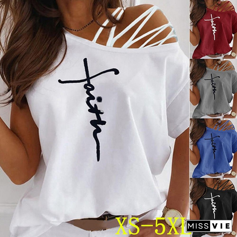 Women's T-shirt Summer New Fashion Women's Letter Printed Casual Short Sleeve Strapless T-shirt Loose Soft and Comfortable Summer Top Shirt XS-5XL