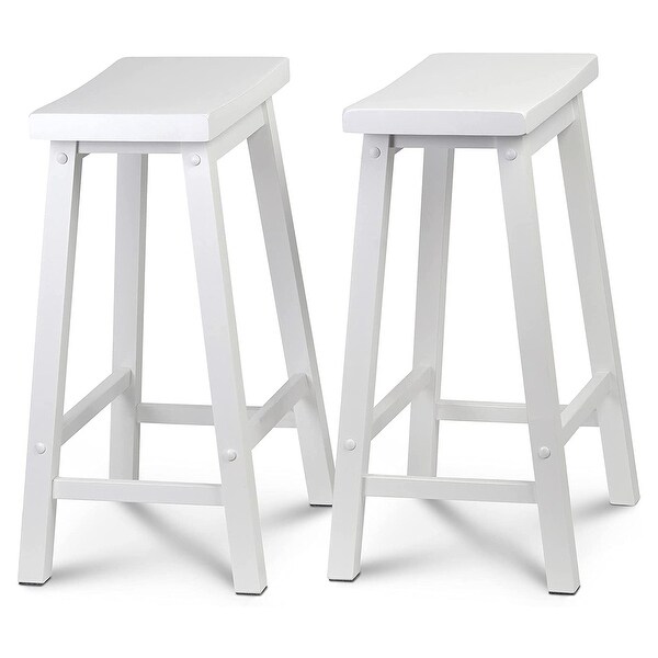 PJ Wood Classic Saddle-Seat 24In Tall Kitchen Counter Stools， White， Set of 2 - 24.2