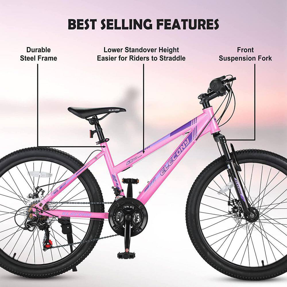 26 in. Pink Teenagers Shimano 21-Speed Mountain Bike with Dual Disc Brakes and 100 mm Front Suspension SXB658140