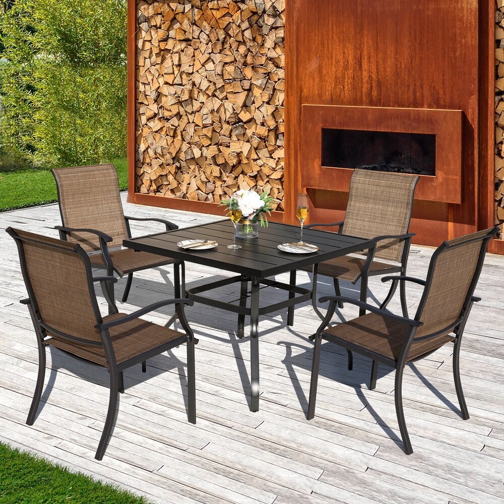 Outdoor 5 Piece Dining Set  Textilene Fabric  Powder coated Iron Frame