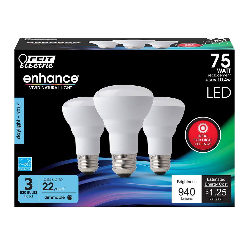 Feit Electric 75-Watt Equivalent R20 Dimmable ENERGY STAR Flood LED Light Bulb 5000K Daylight (3-Pack) R20DM75950CA3