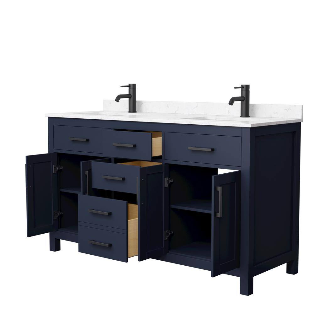 Wyndham Collection Beckett 60 in. W x 22 in. D x 35 in. H Double Sink Bathroom Vanity in Dark Blue with Carrara Cultured Marble Top WCG242460DBBCCUNSMXX