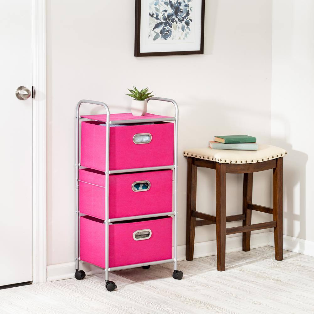 Honey-Can-Do 3-Drawer Storage Cart in Pink CRT-02348