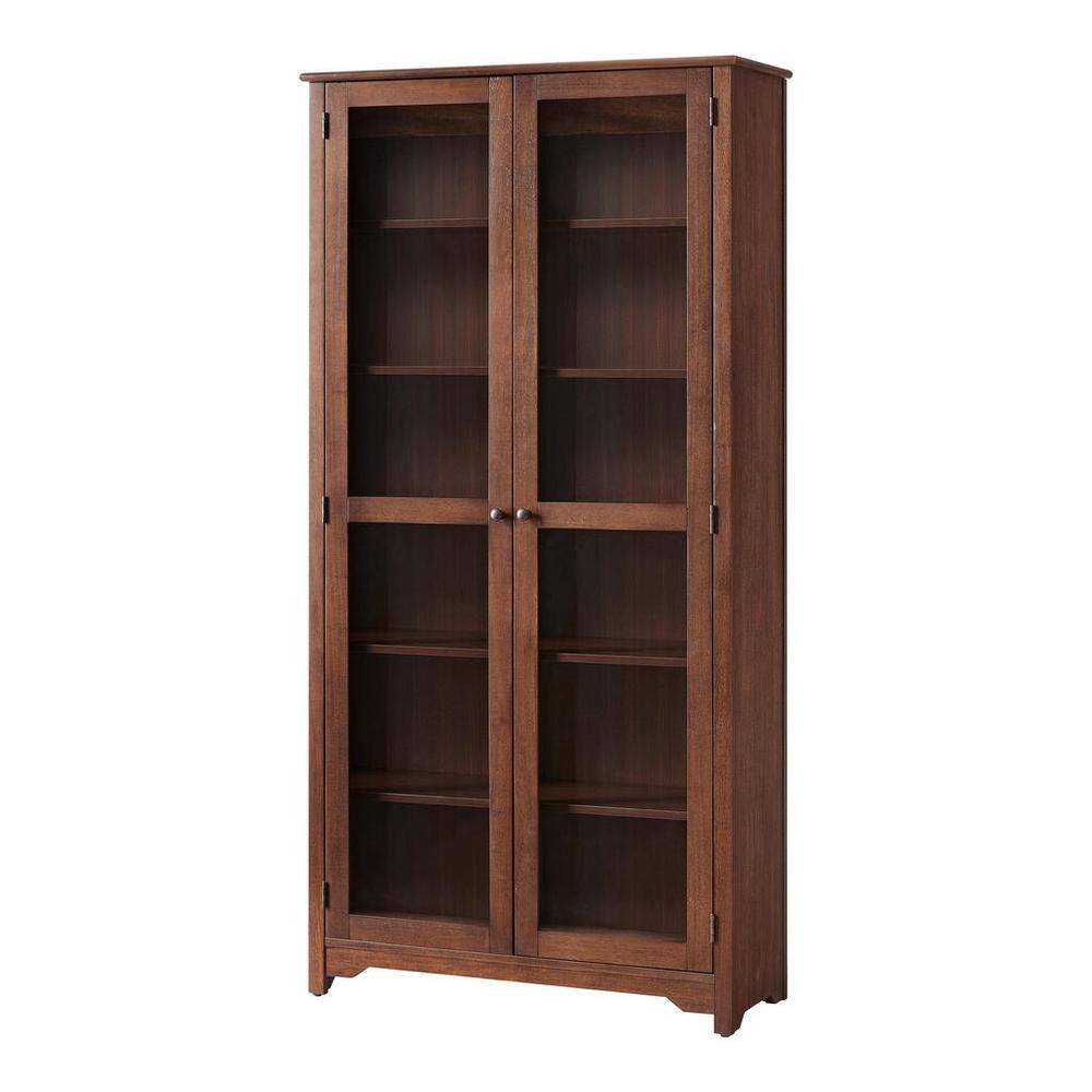 Home Decorators Collection Bradstone 72 in. Walnut Brown Wood Bookcase with Glass Doors JS-3424-C