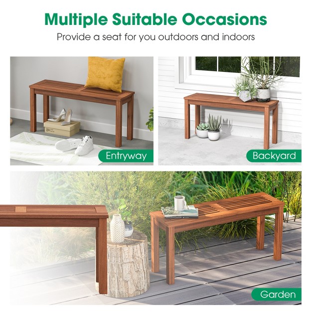 Tangkula 1pc 2pcs Patio Wood Bench 2 person Solid Wood Bench W Slatted Seat 39 5 Long Bench W Stable Wood Frame