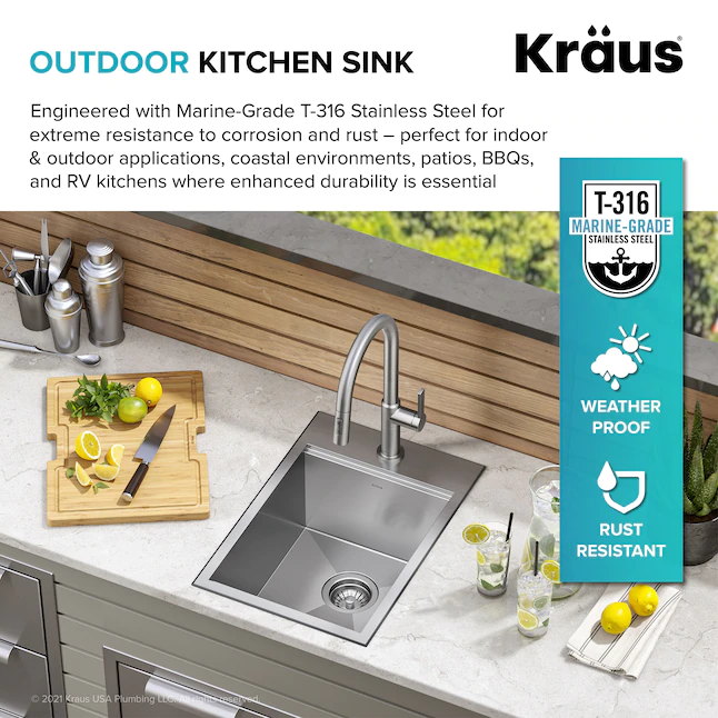 Kraus 4-Piece 15-in W x 9.375-in D x 22-in H Outdoor Kitchen Sink (KWT311-15-316)