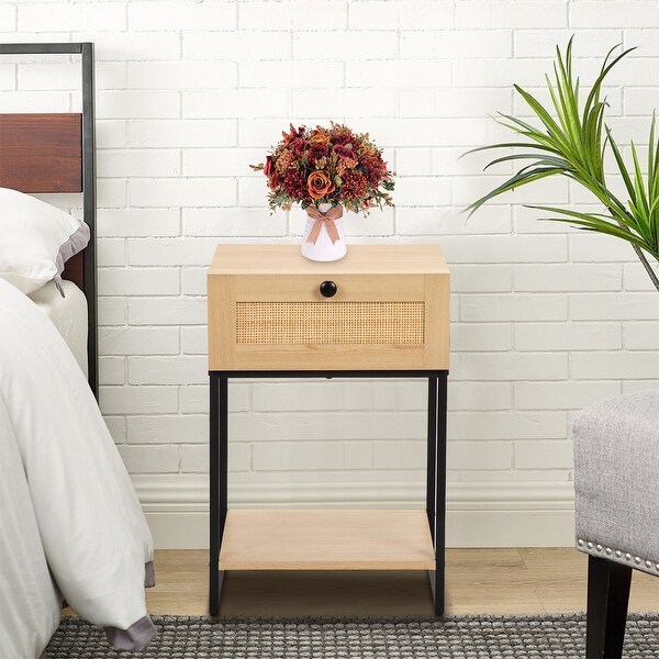 Wooden Nightstand with one drawer，wood grain Color（Set of 2） - - 36406204