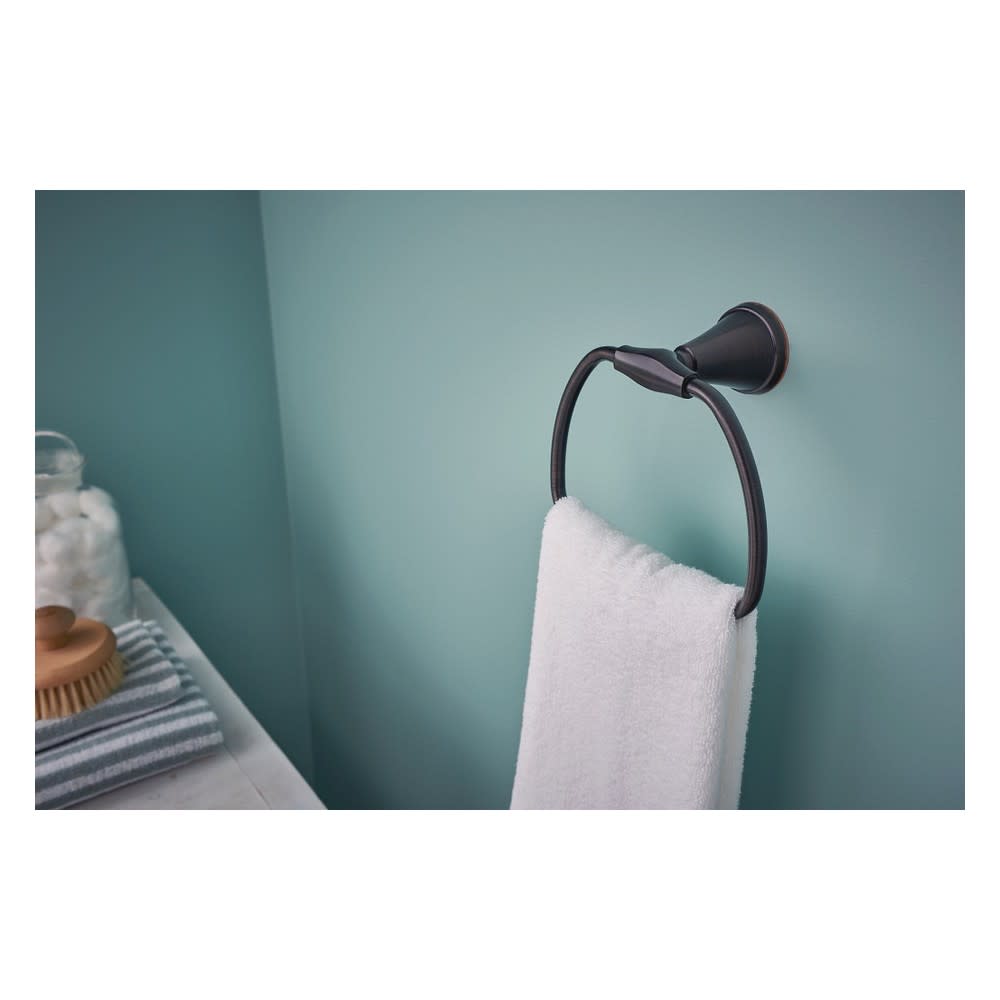 Moen Tiffin Mediterranean Bronze Towel Ring with Press and Mark Stamp