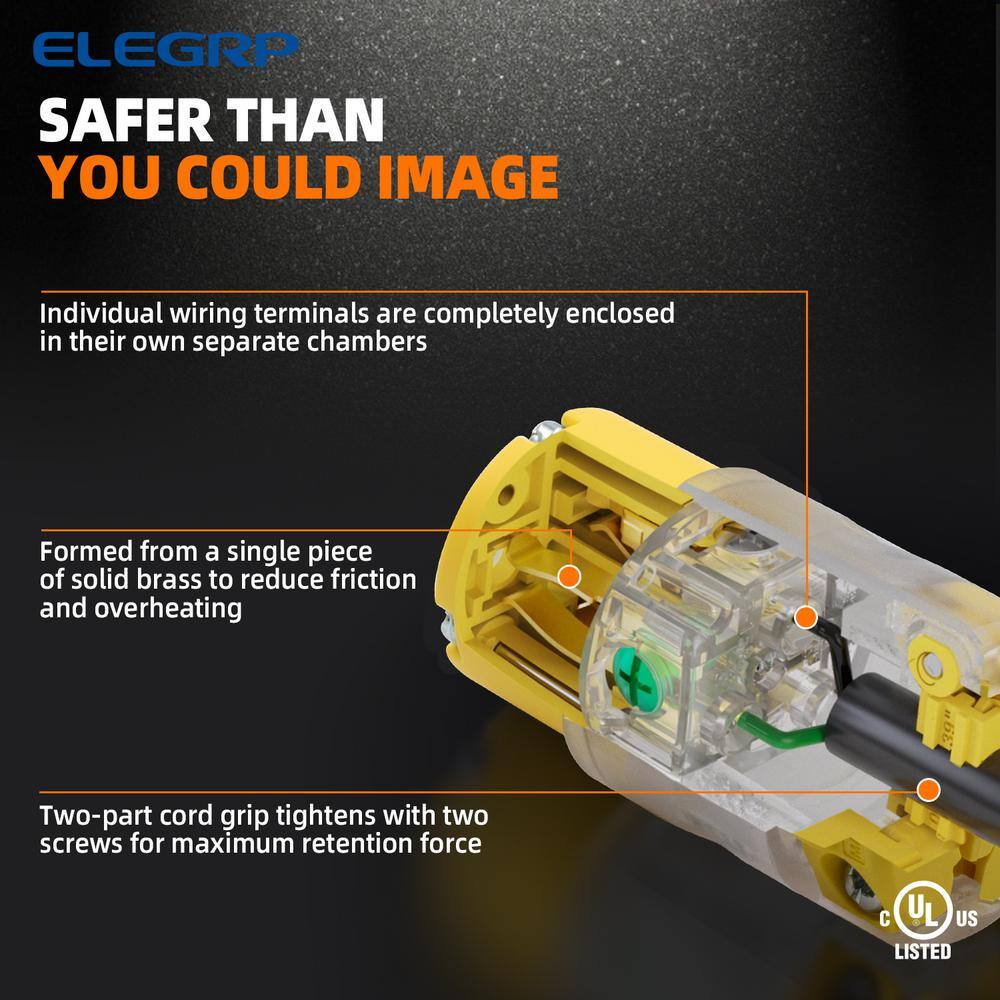ELEGRP 15 Amp 125-Volt NEMA 5-15P5-15R Lighted Straight Blade Plug and Connector Set 2 Pole 3 Wire Grounding Yellow (10-Set) EPC31L-0710