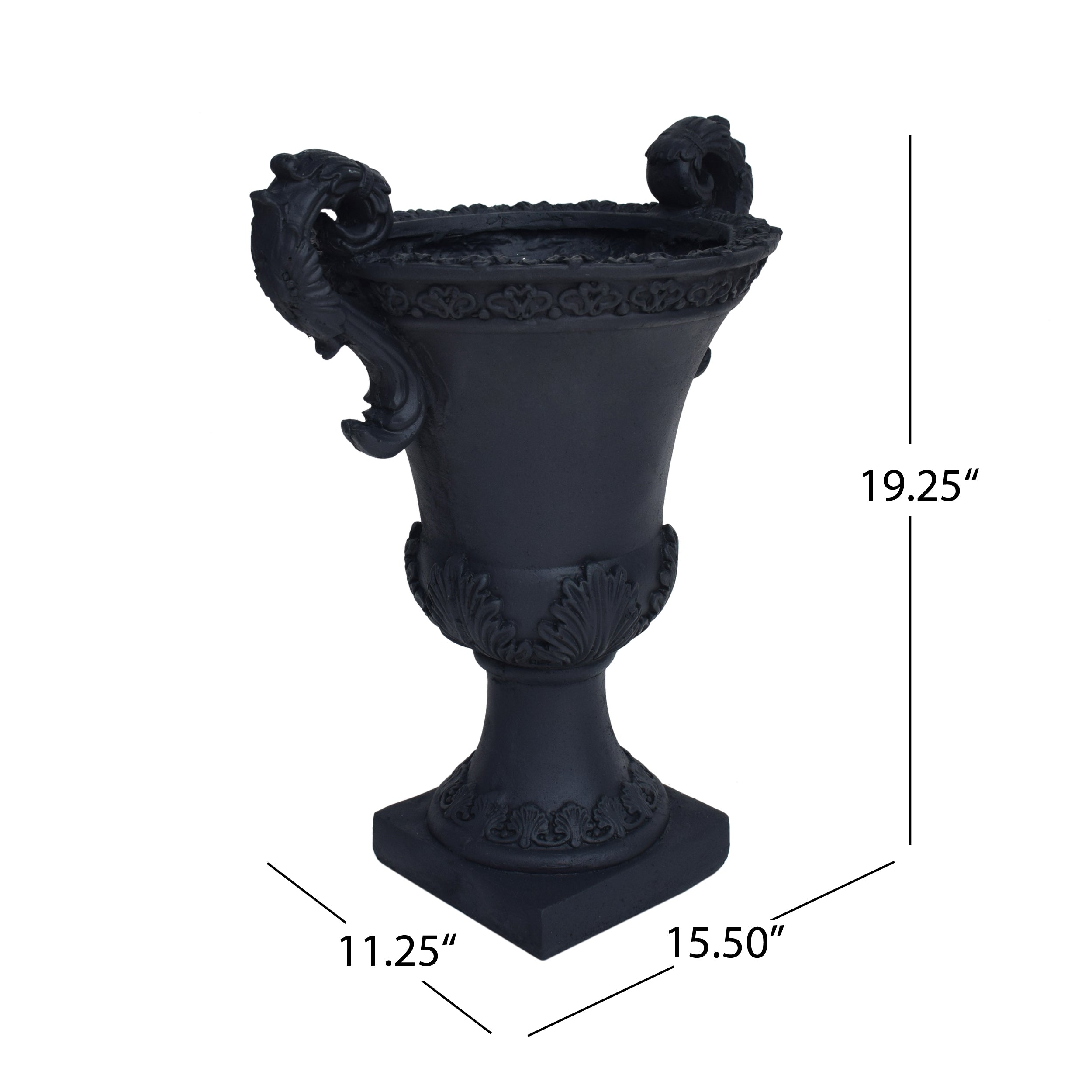 Egypt Outdoor Light Weight Concrete Chalice Garden Urn Planter, Black