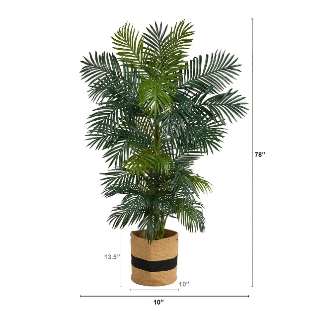 Nearly Natural 6.5-ft Golden Cane Artificial Palm Tree In Handmade Natural Cotton Planter