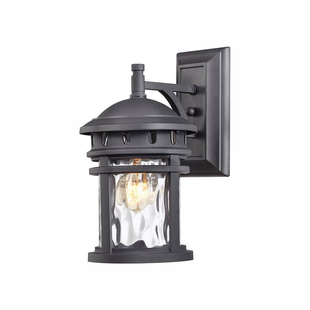 Home Decorators Collection Alestino 1-Light Black Outdoor Wall Light Fixture with Clear Water Glass C2368