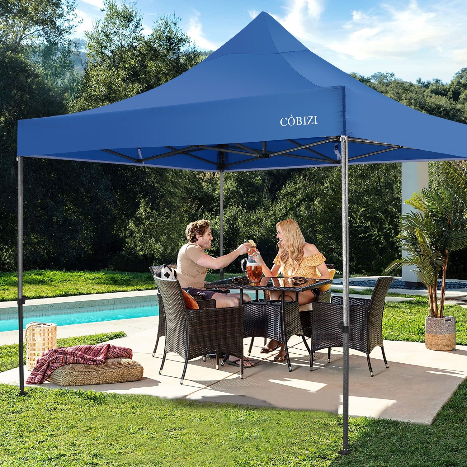 10 x 10ft Pop Up Canopy Tent Instant Outdoor Party Heavy Duty Canopy Straight Leg Commercial Gazebo Tent Shelter with 4 Removable Sidewalls, 4 Sand Bags, Roller Bag, Blue