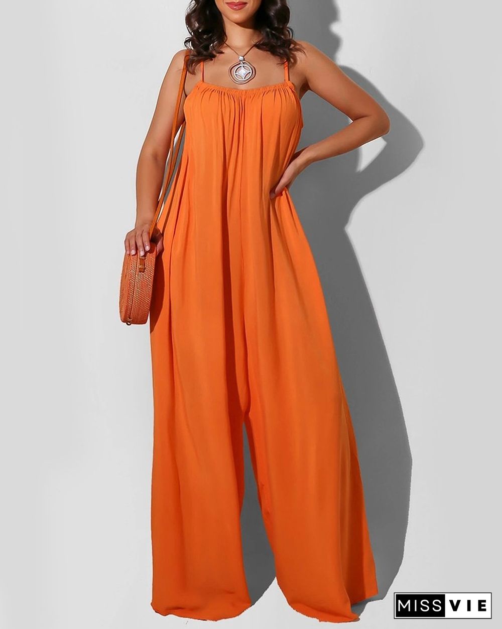 Spaghetti Strap Square Neck Plain Jumpsuit