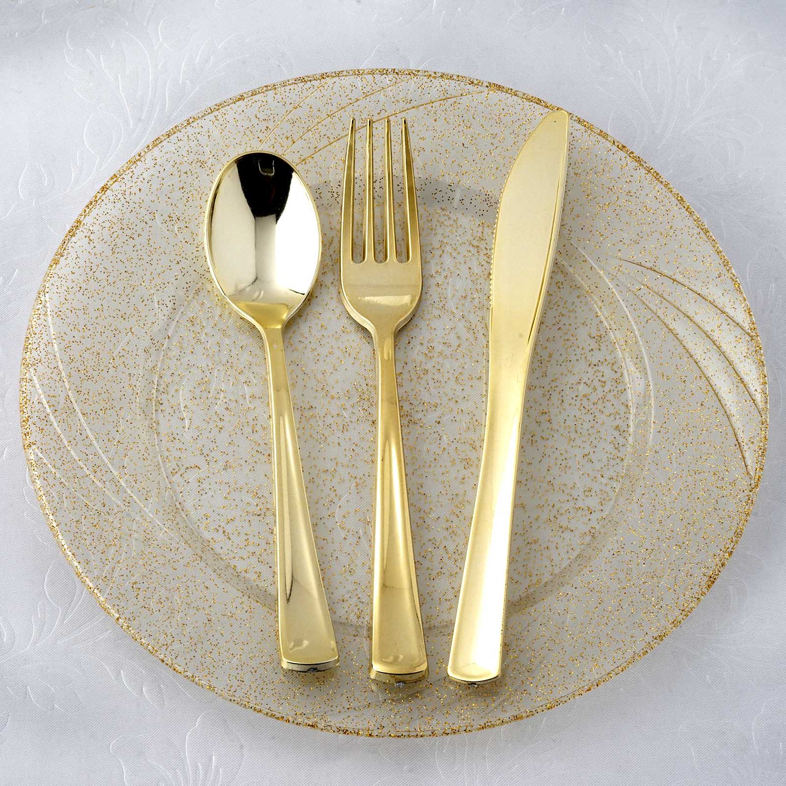 24 Pack Metallic Gold Classic Heavy Duty Plastic Utensil Set, Disposable Silverware 7