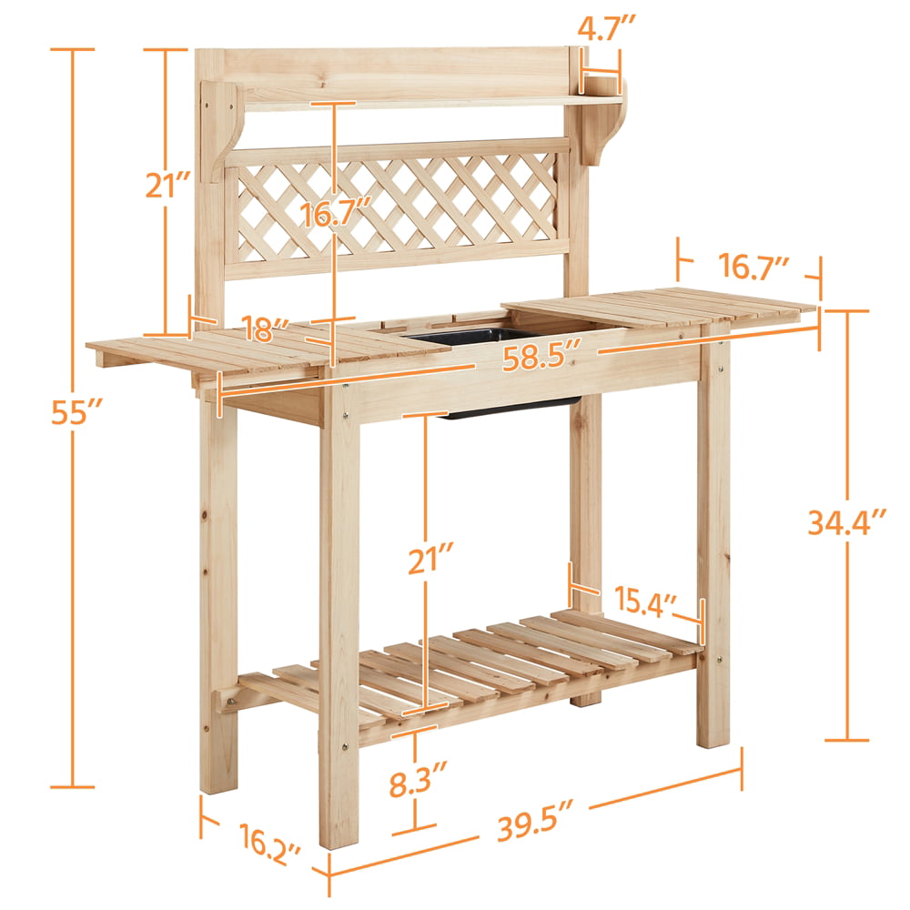 Yaheetech Garden Potting Bench Outdoor Planting Table Wooden Work Station Table w/ Sliding Tabletop Open Storage Shelf, Natural