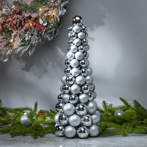 18 in Tall Silver Christmas Holiday Ornament Cone Tree