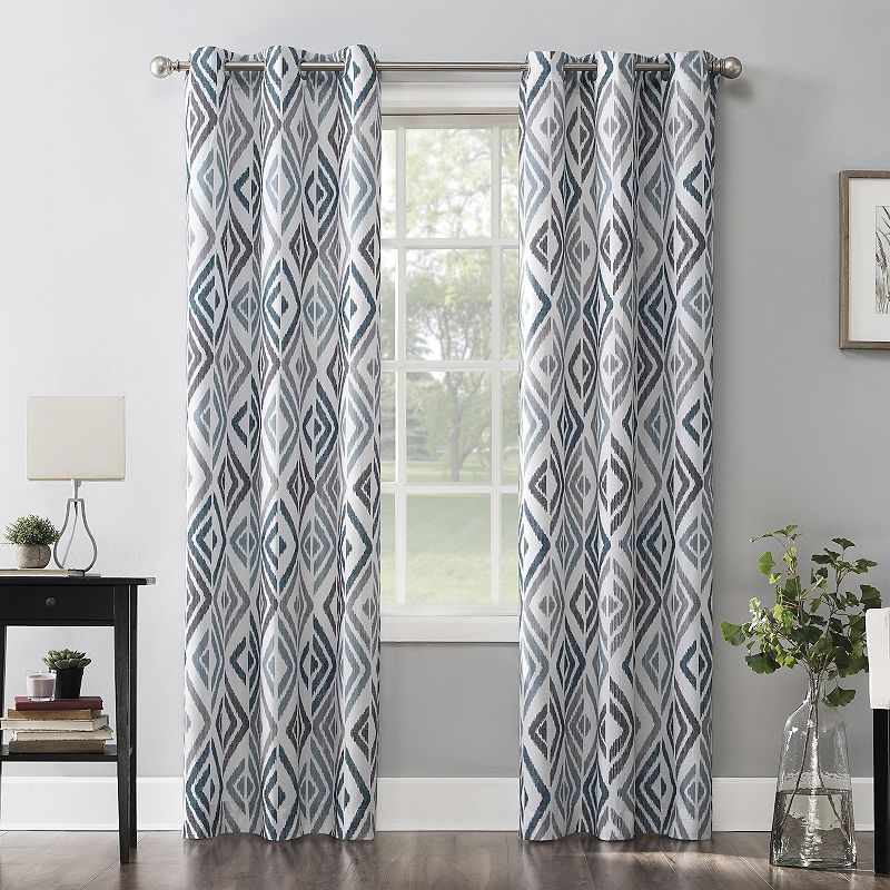 No. 918 Sora Print Textured Semi-Sheer Grommet Single Curtain Panel