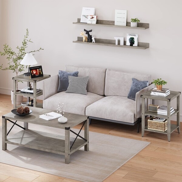 Square Side Table with Storage Shelf